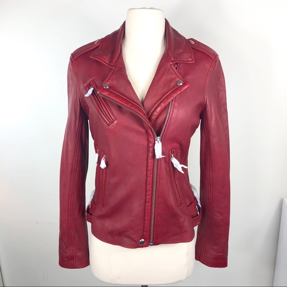 IRO Jackets & Blazers - IRO HAN Leather MOTO Jacket 40 Red Small NWT 6